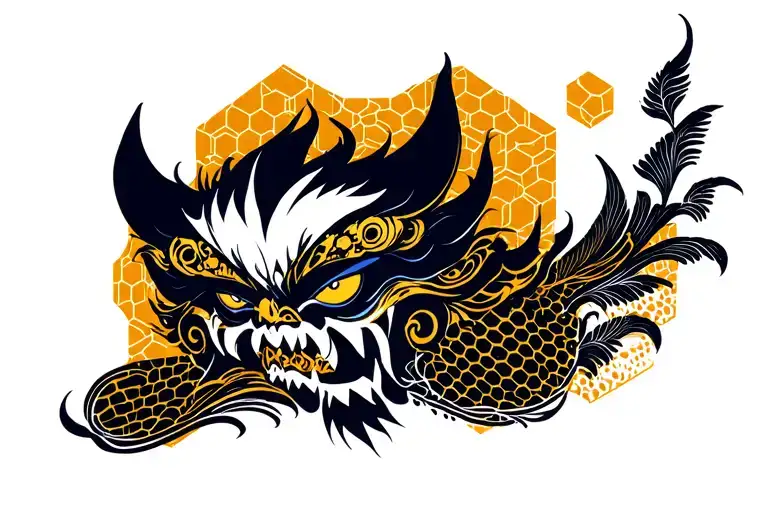 Oni Mascara With Hexagonal Honeycomb Cells Background