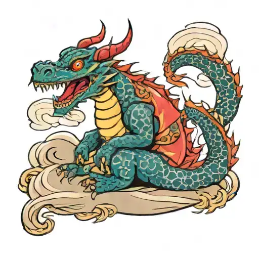 Cartoon Dragon Sitting On Sack