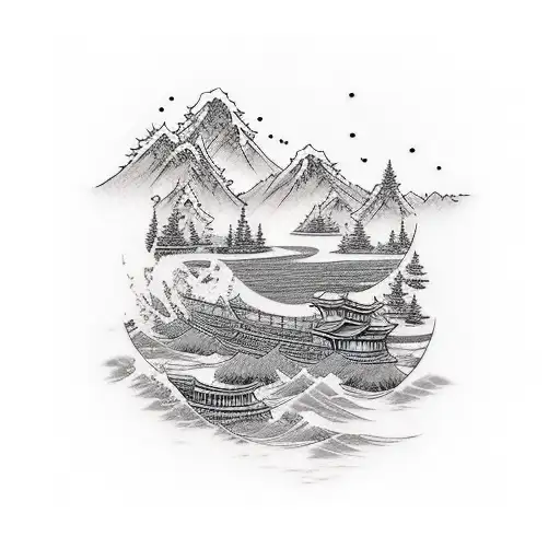 River Journey Long Thin Tattoo Line Work