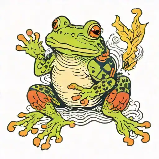 A Frog That Rides A Karp Swiming Up A River