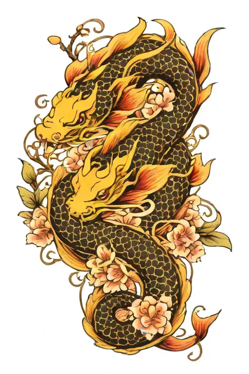 Dragon Fire Koi Cherry Blossom Branch