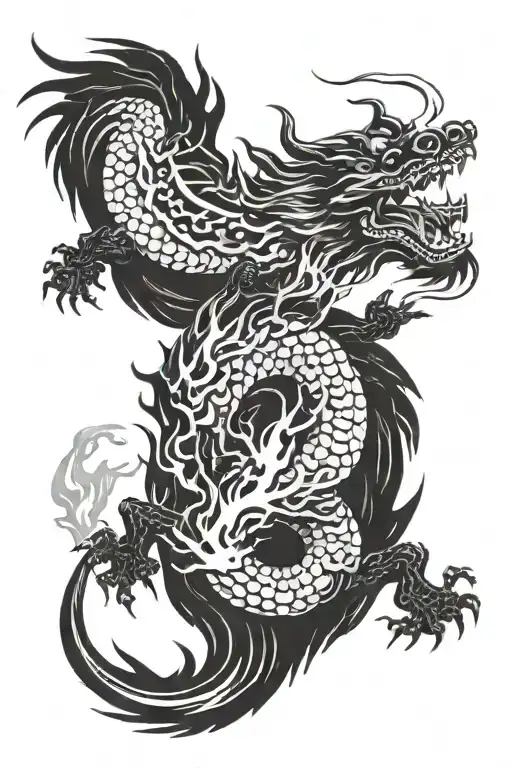 Japanese Dragon Spiting Fire Flames