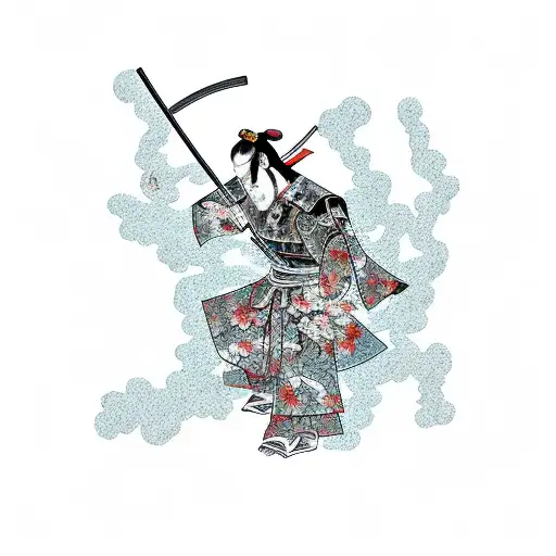 Full Body Samurai With Cherry Blossoms