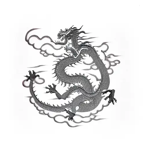 Long Simple Chinease Dragon Starting From The Shoulder To The Back Of The Hand