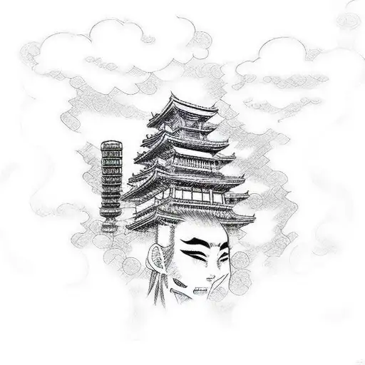 A Sketch Of A Manga Character With A Tokyo Skyline As The Background