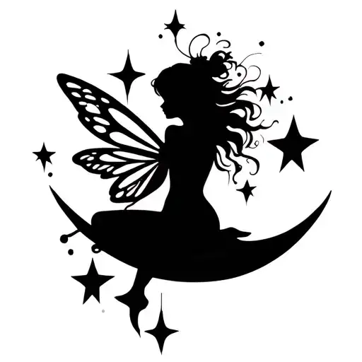 Fairy Sitting On Crescent Moon With Stars