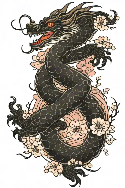 Cherry Blossoms And Coiling Dragon