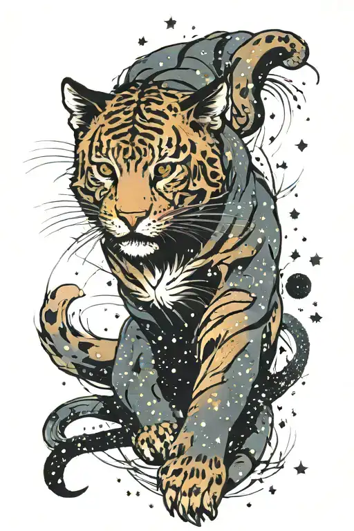 Big Cat With A Galaxy Filled With Stars