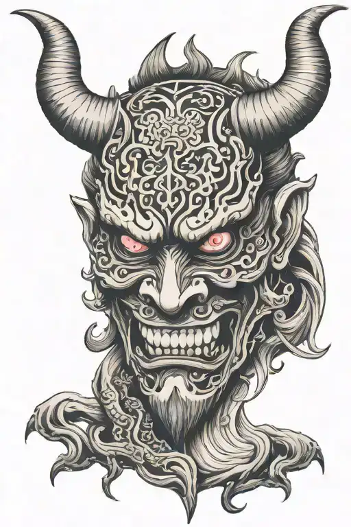 Demon Masks On The Back Half View From