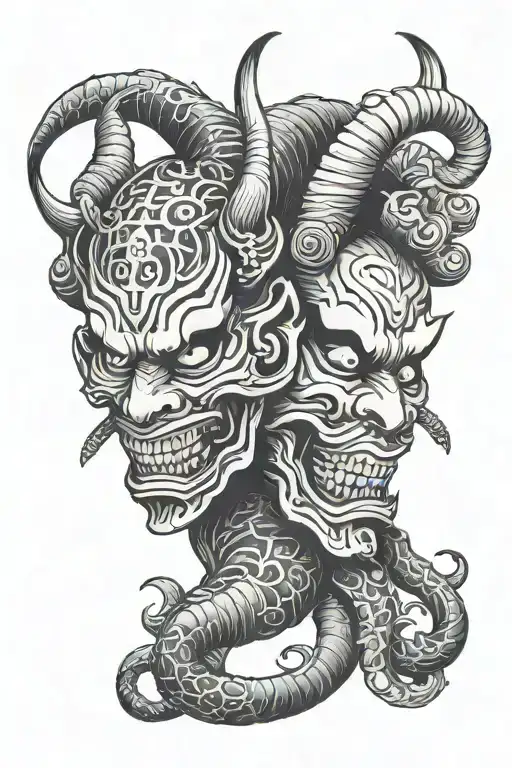 Demon Masks On The Back Half View From