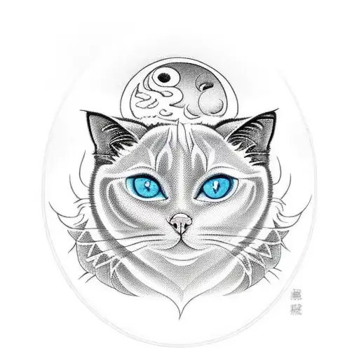 A White Siamese Cat And A Black Scottish Fold Cat With Moon