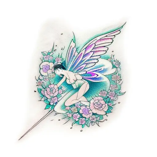 Fairy Wings With Flowers In Pastel Colors