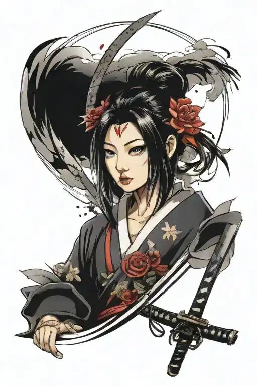 Samurai Girl Holding Sword