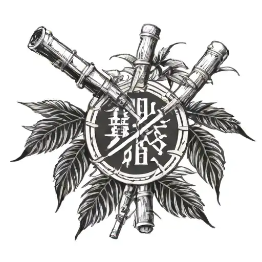 Bamboo Stick And Leaves With Roman Numerals