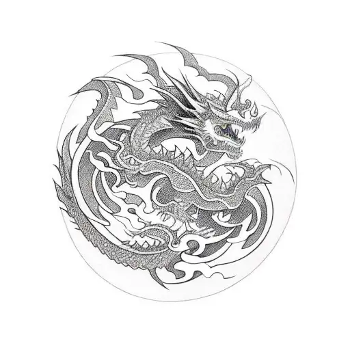 A Fierce Dragon Playing A Bass Guitar In Blackwork Style