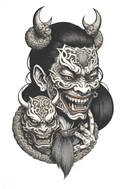 Women With Oni Mask In His Hand