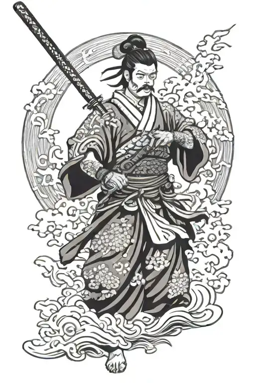 Japanese Warrior Wielding A Sword