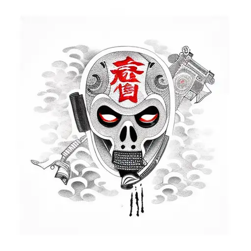 Robber In A Mask With A Gun Covered In Blood In A Black Jacket