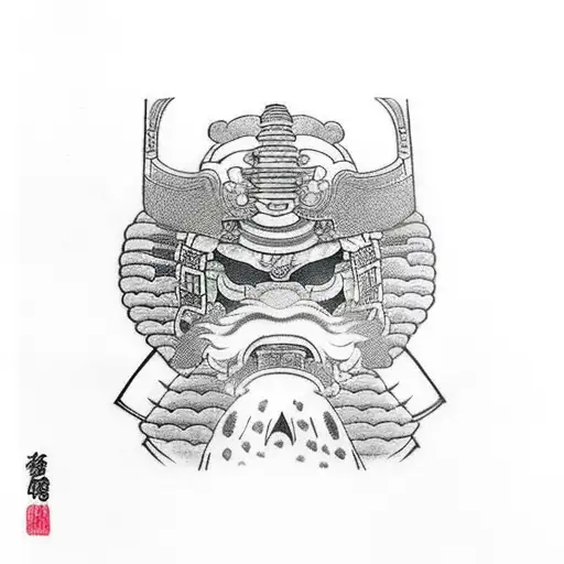 Samurai With Two Pwonies In The Background