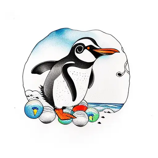 Penguin In Ocean Holding Ballons