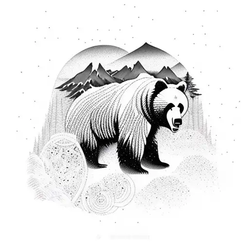Bear With Mountain Scene Inside Its Body