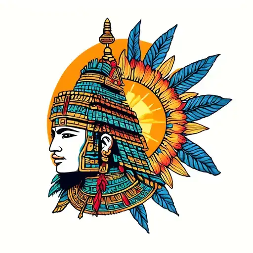 Mayan God With Temple And Sun