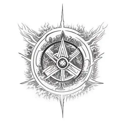 Military Tank Engulfed In Flames With Lord Of The Rings Symbols