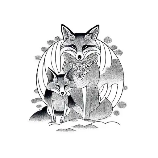 Moonlight Above A Torii Gate With A Fox Underneath