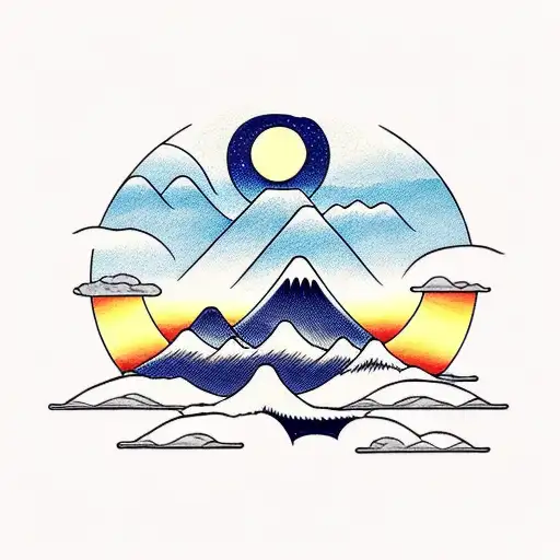 Waves With Mountains With Sun And Sky