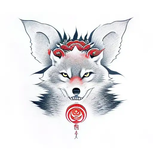 Kitsune With Red Moon