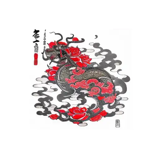 Samurai Lying Down On A Bunch Of Roses And Covered In Blood