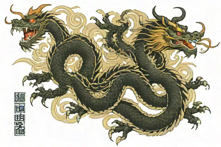 Black Japan Dragon With Long Body And Without Wings