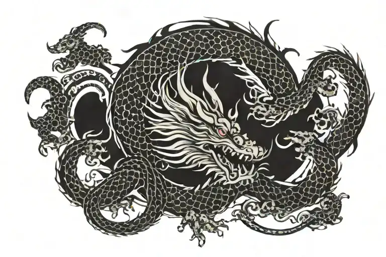 Black Japan Dragon With Long Body And Without Wings