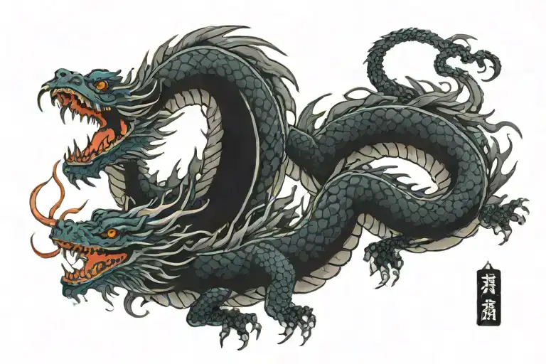 Black Japanesee Dragon With Long Body And Without Wings