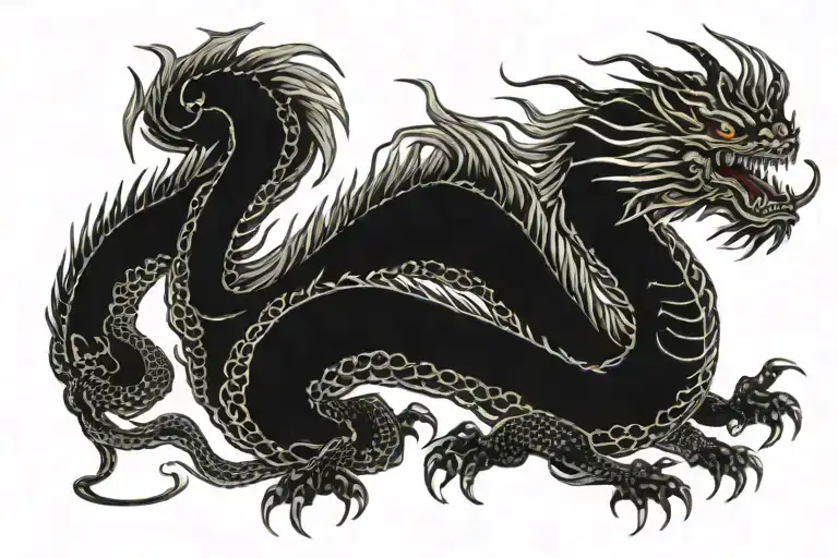 Black Japanesee Dragon With Long Body And Without Wings