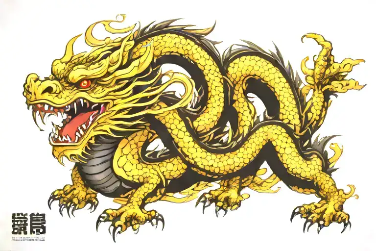 Black Japanesee Dragon With Long Body And Without Wings