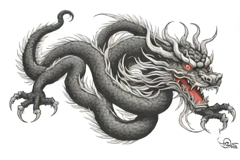 Black Japanesee Dragon With Long Body And Without Wings