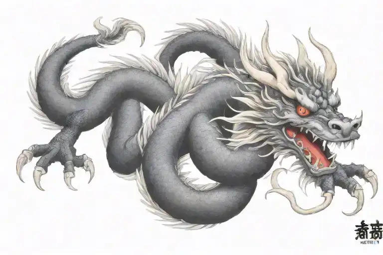 Black Japanesee Dragon With Long Body And Without Wings