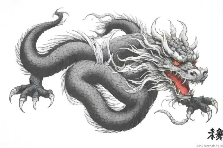 Black Japanesee Dragon With Long Body And Without Wings