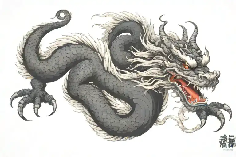 Black Japanesee Dragon With Long Body And Without Wings