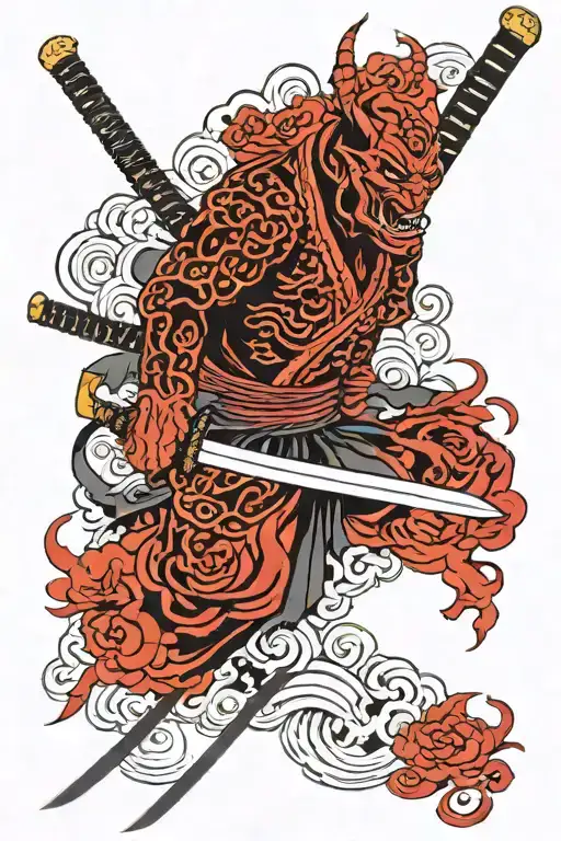 Katana And Devil Red Black Color