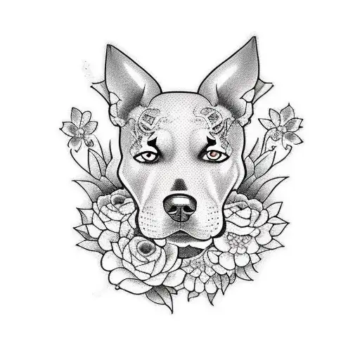 Dog With Silhouette Of Flowers