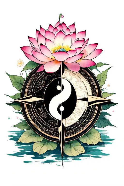 Lotus Flowers Yin Yang Compass