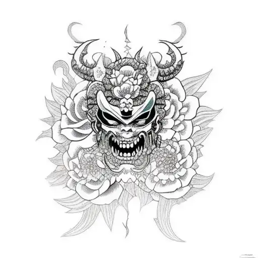 Demon Mask With Flowers