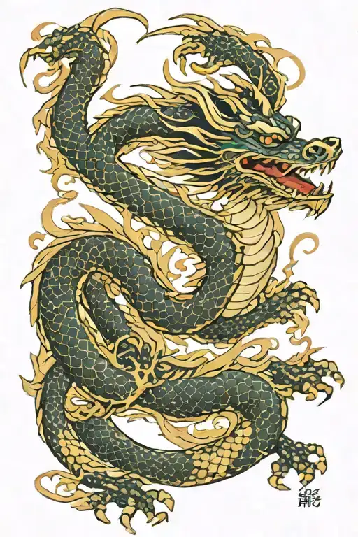 Dragon In Colour White Background For Waist