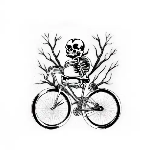 A Skeleton Riding A Bike Through A Forest