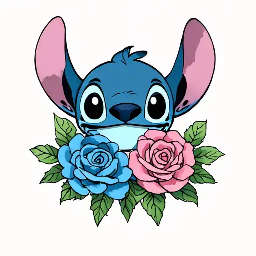 Lilo & Stitch Green Pink Blue Rose