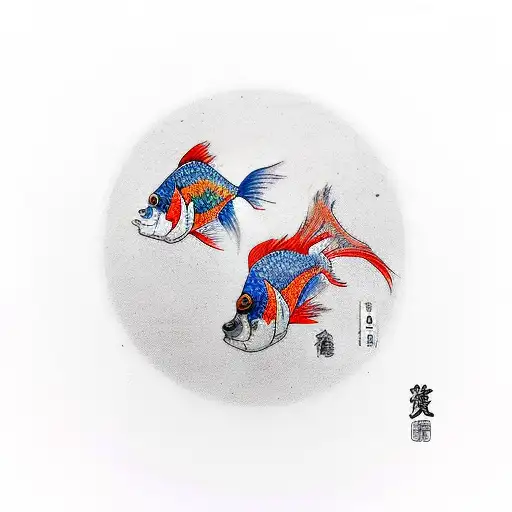 2 Small Goldfish Swim In Circle