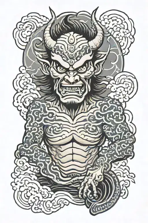 Japanese Demon With Thunderstorm