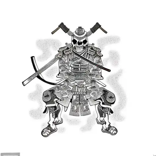 Samurai Riding A Skeleton Ghost And Wielding A Flaming Katana